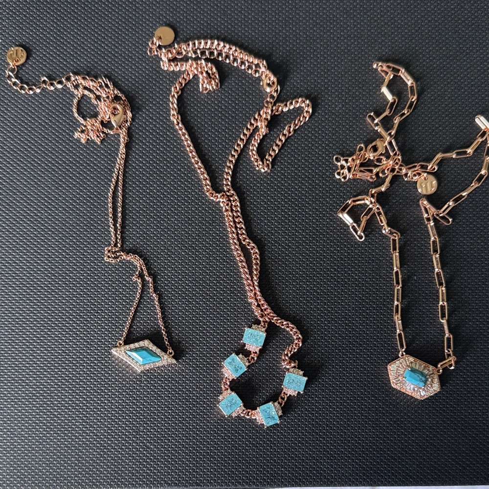 NWOT Lot of 3 Rose Gold and turquoise colored stone necklaces